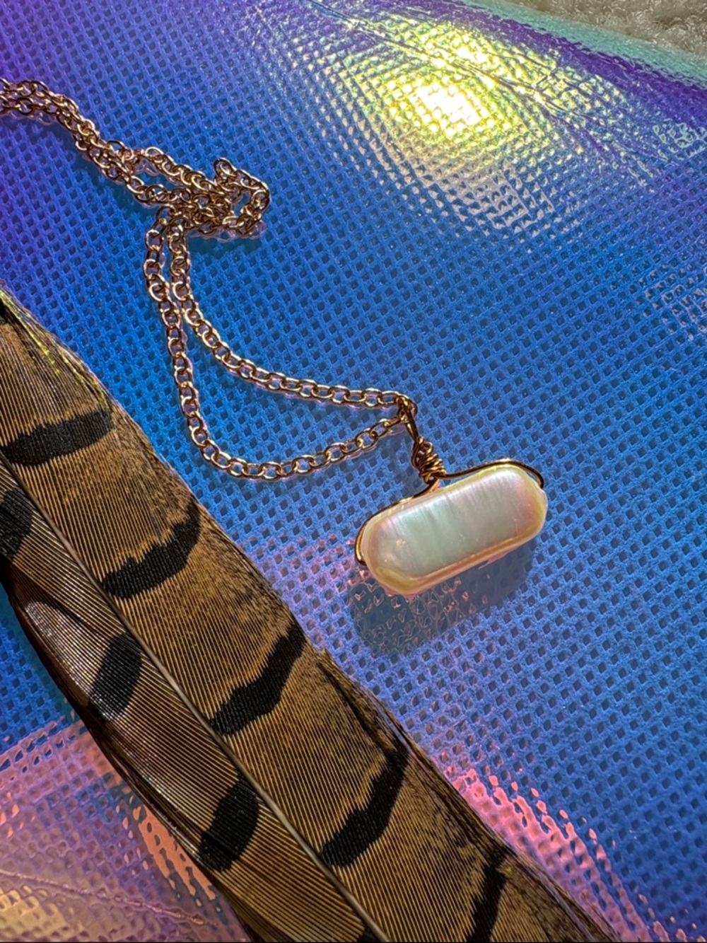 Iridescent Pearl Bar Pendant Necklace - Gold Chain